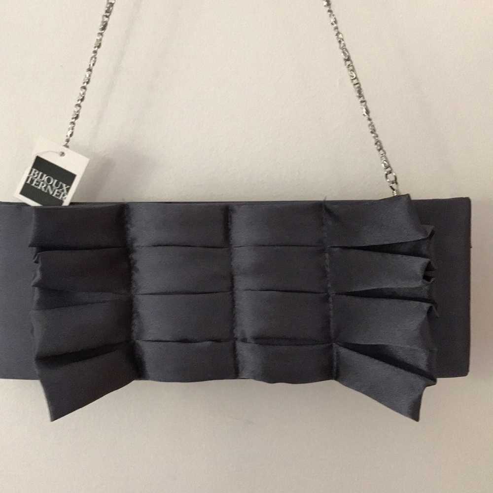 Bijoux Terner Silver/Grey Satin Evening Bag NWT